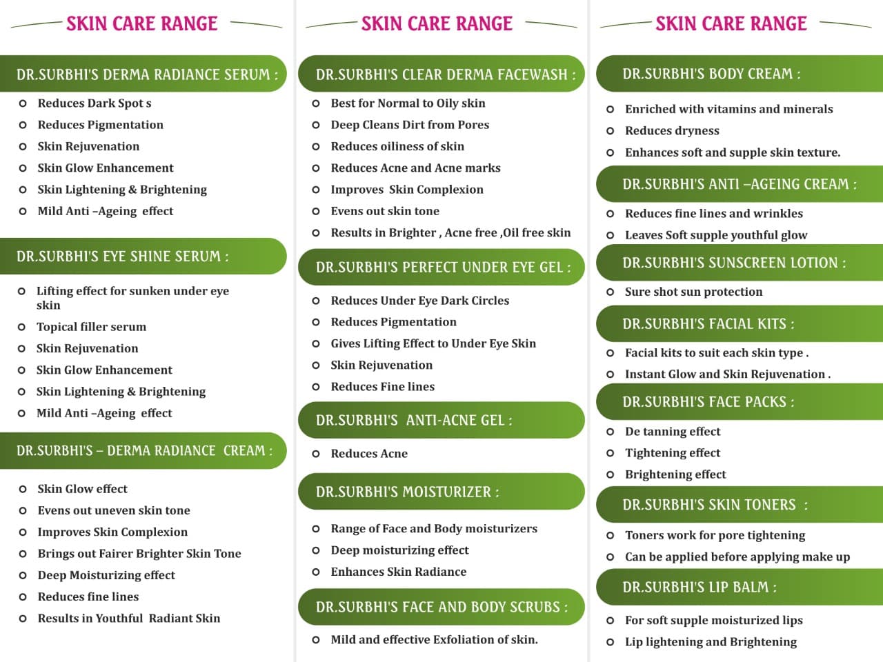 Dr Surbhi's Skin care and Hair care product range