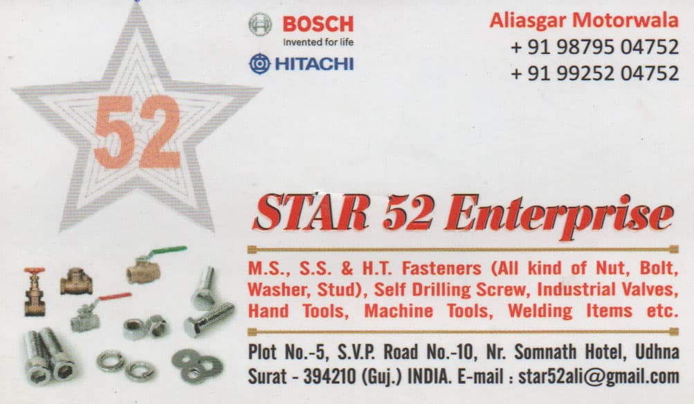 Star 52 Enterprise - Fastener Hand Tool Valve Cock Welding Accessories and Hardware Dealers